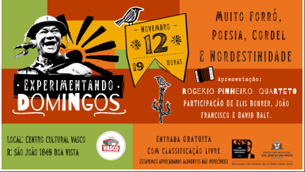 Dia: 12/11/2023 Horário: 19h Entrada: gratuita